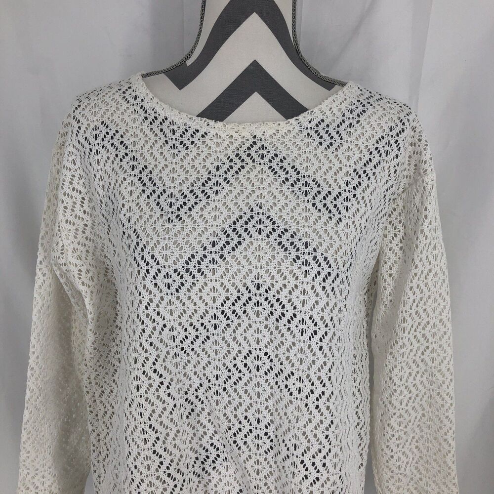 Sostanza White Crochet Lace 3/4 Sleeve Blouse Shirt Oversized 93-429 Small USA